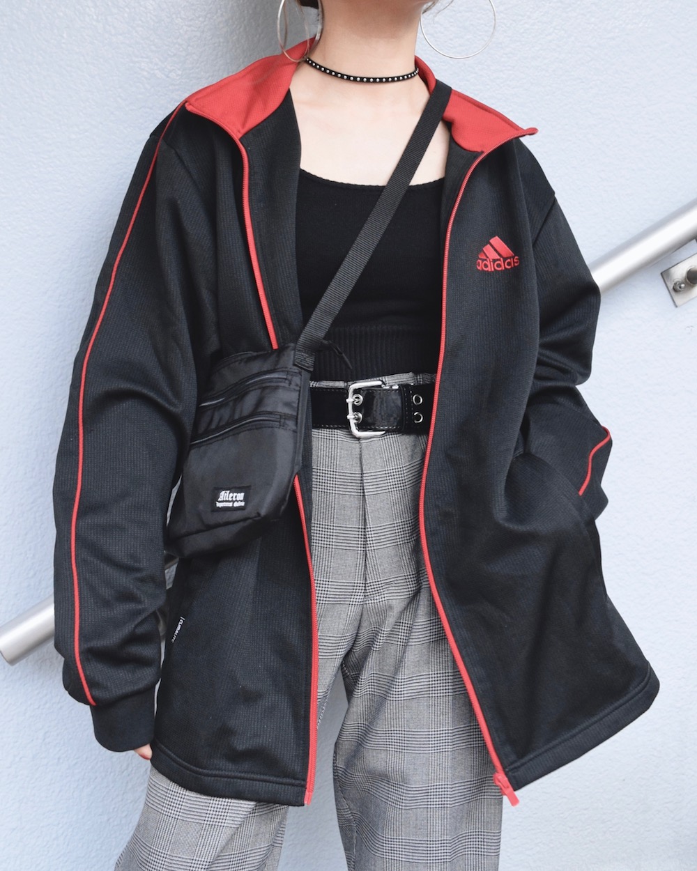 adidas RED LINE SLEEVE TRACK JACKET(black/red)