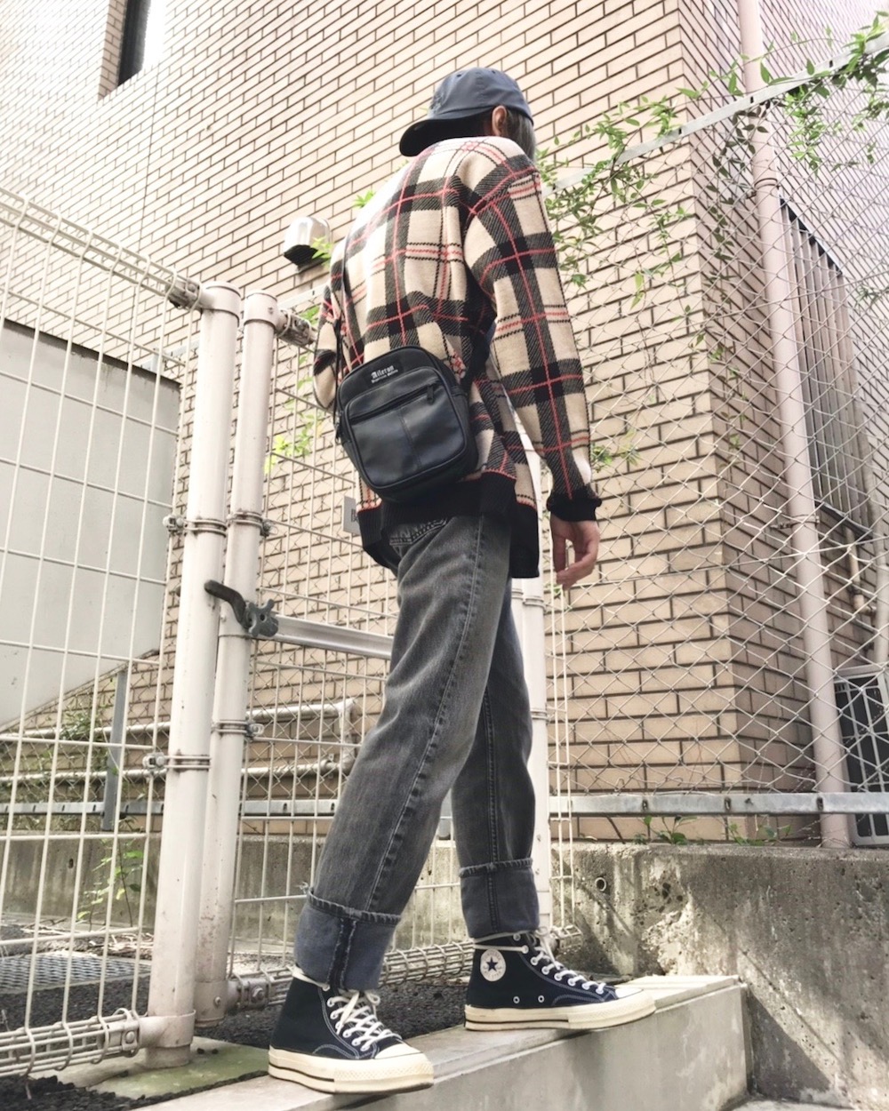 Beige Check Loose Knit Sweater