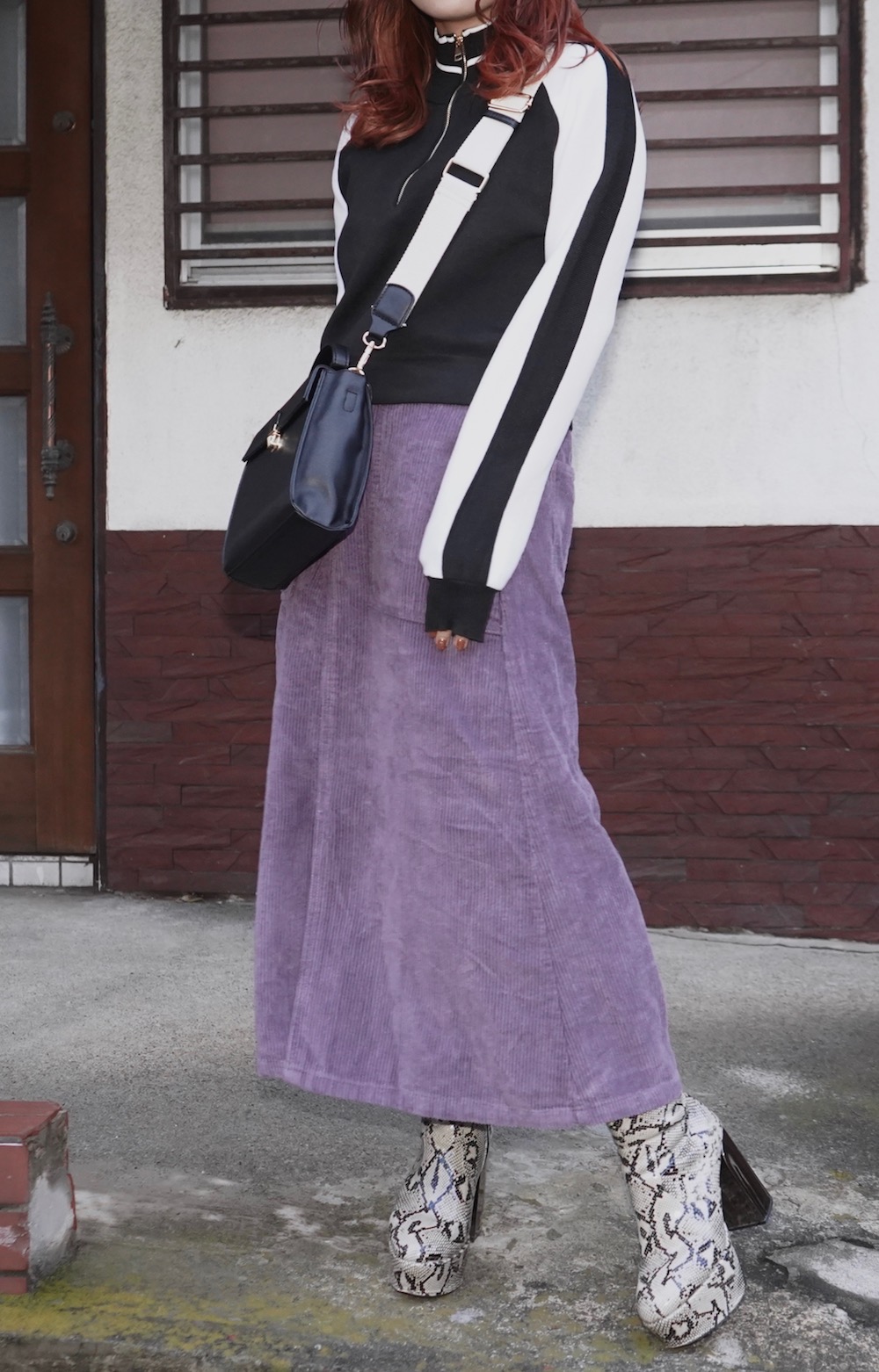 Corduroy Long A-Line Skirt (lilac)