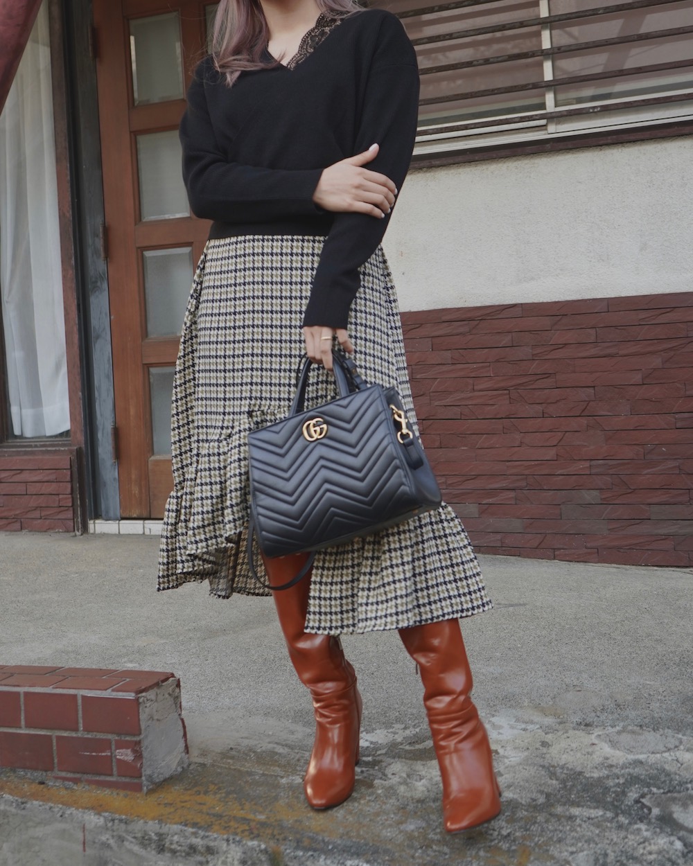 Lace Collar Docking Knit Sweater (black)