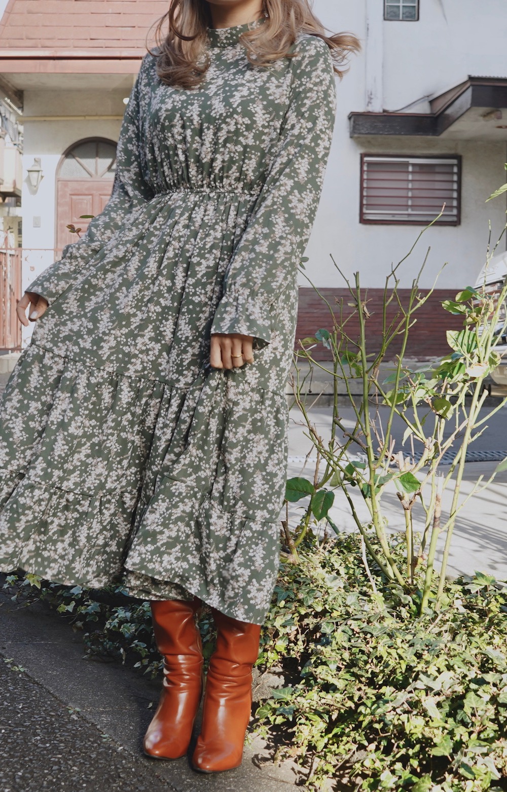 Flower Tiered Long Onepiece (light green)