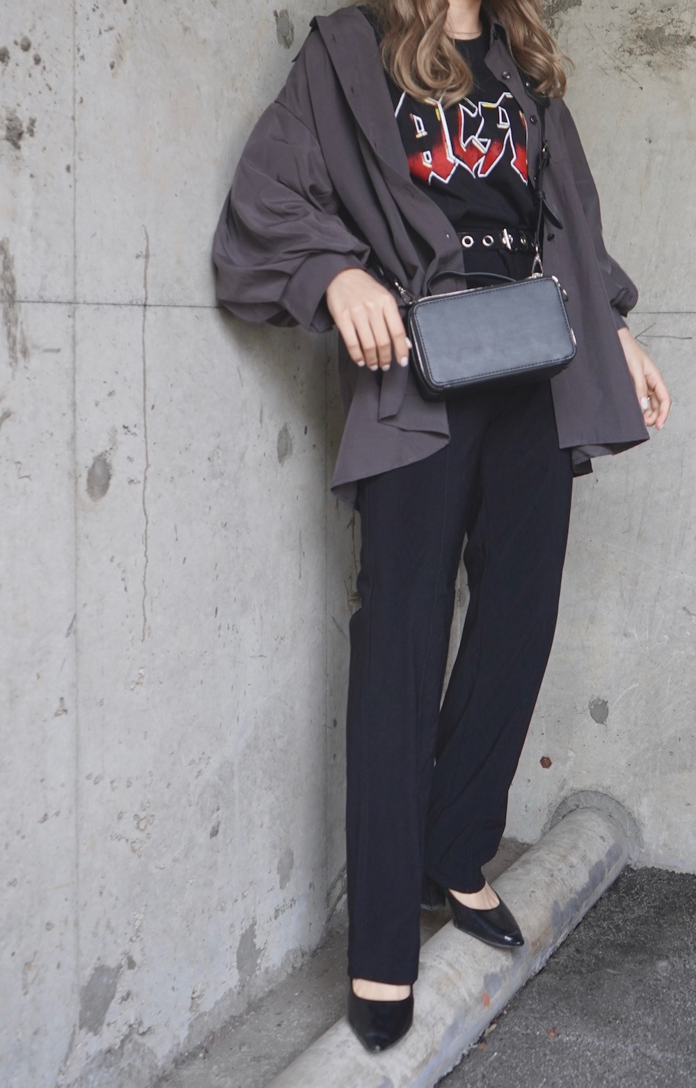 Balloon Sleeve Loose Fit Shirts (charcoal)