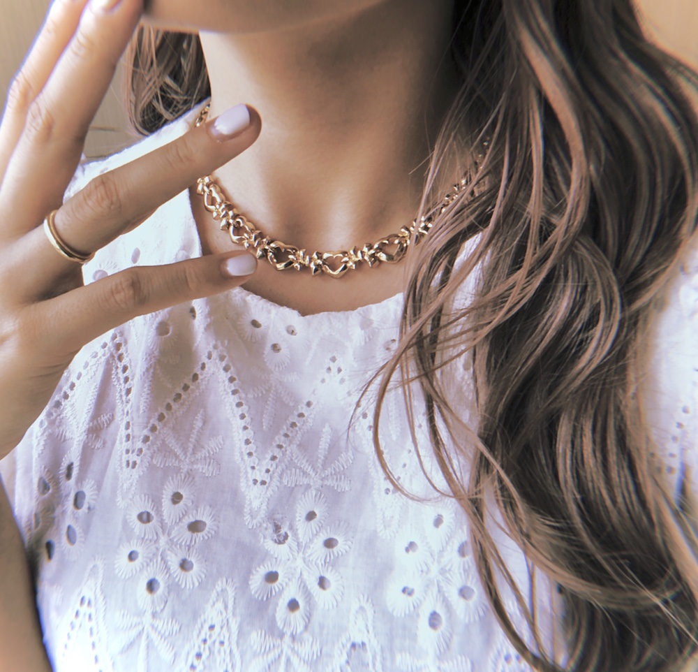 Heart&Ribbon Choker Necklace (gold)