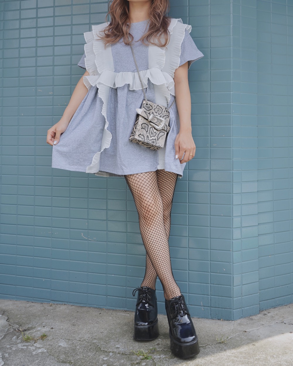 Frill Design T-shirts Mini Onepiece (grey)