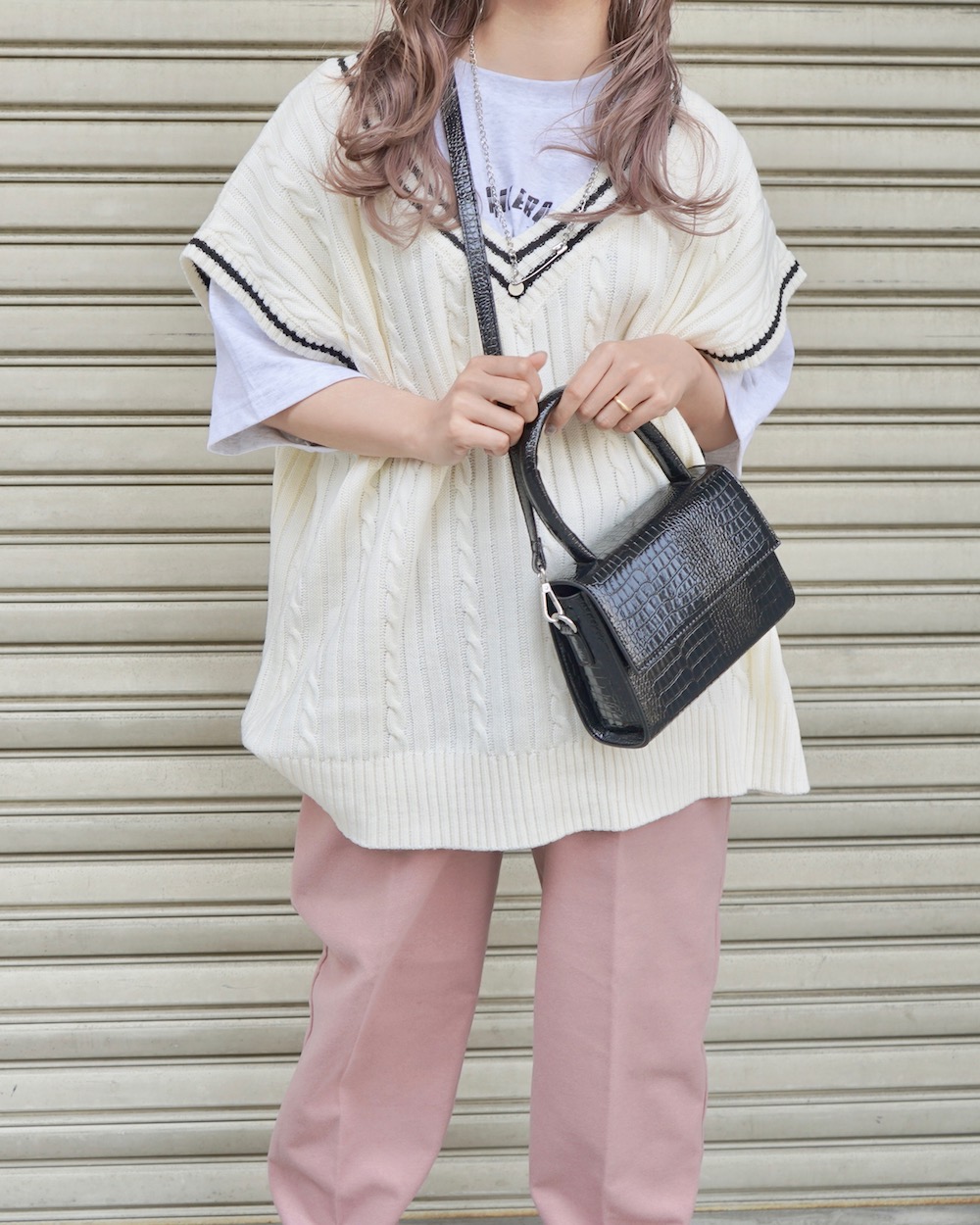 Oversized Tilden Knit Vest (off white)