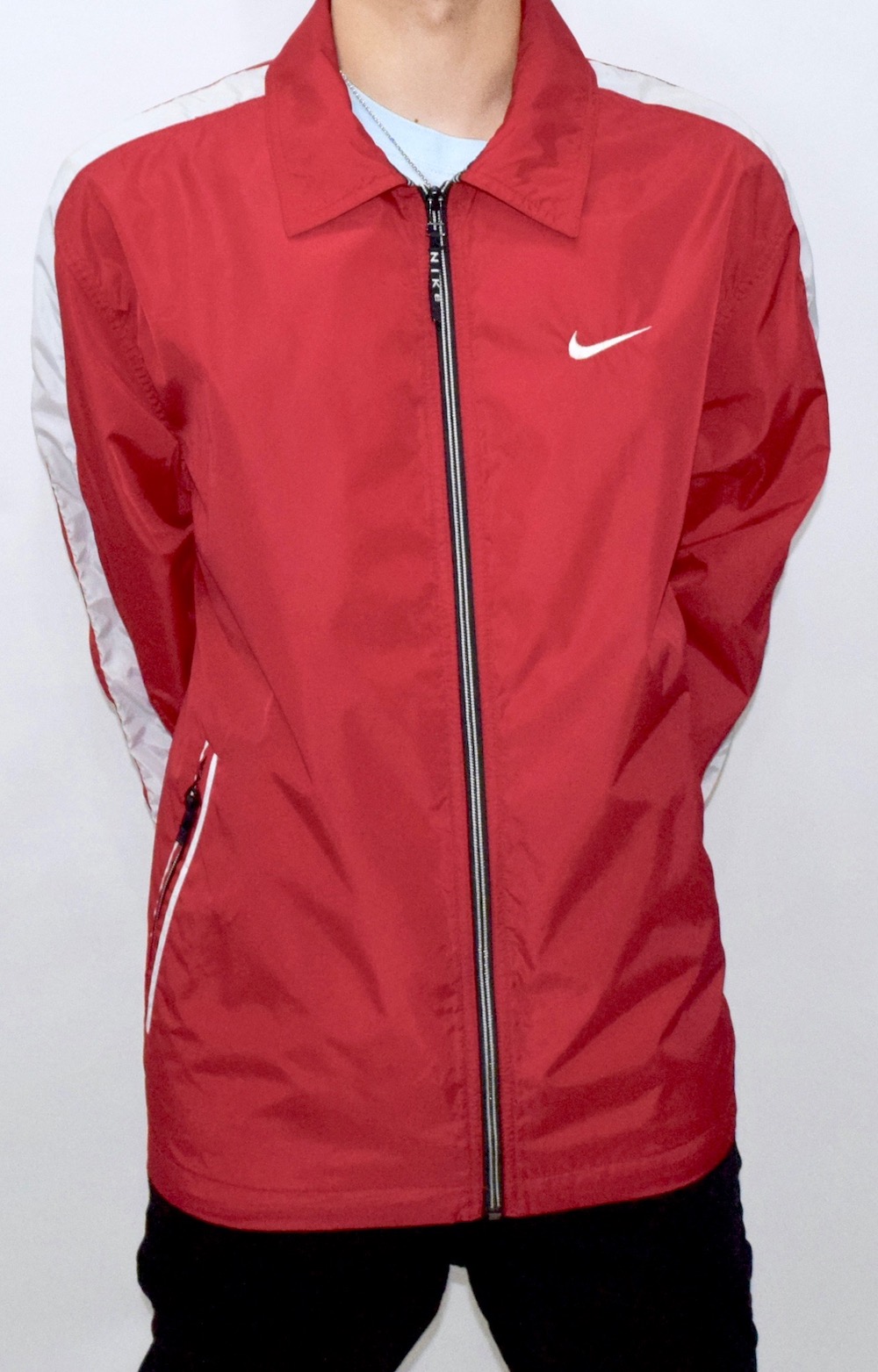 NIKE LOGO&LINE SLEEVE NYLON JACKET(red)