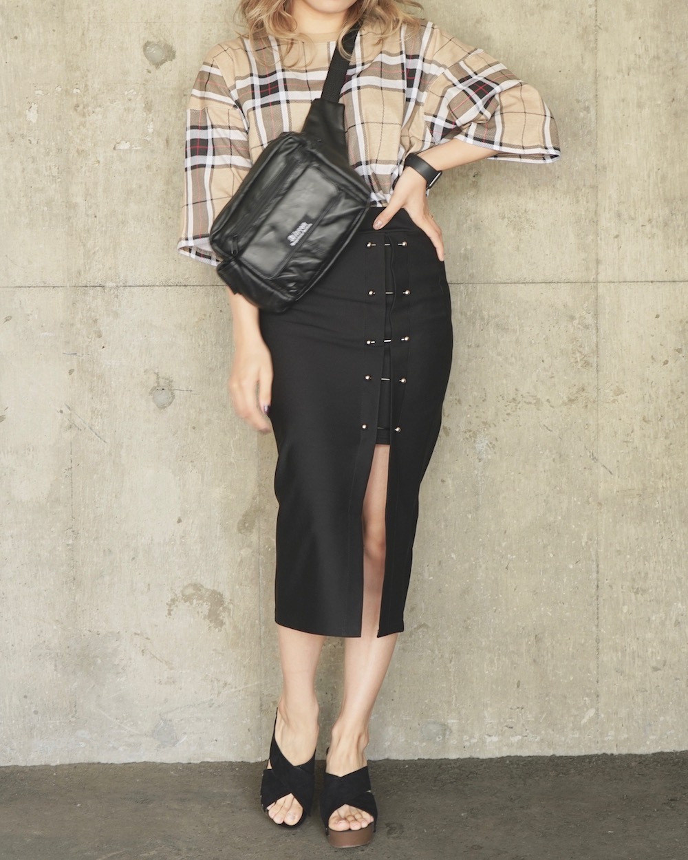 Beige Check Big T-Shits