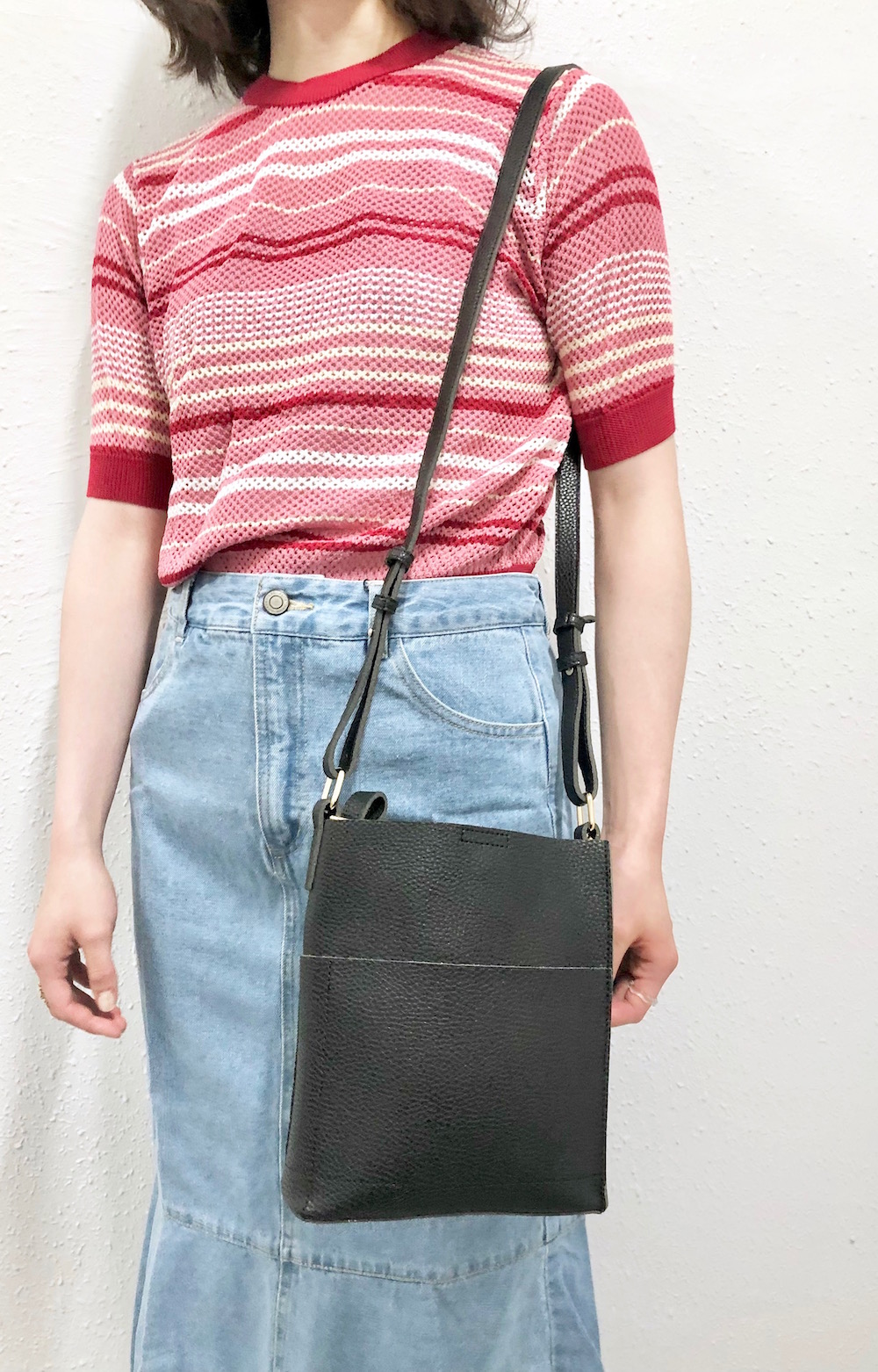 2way Leather-touch Square Shoulder Bag (black)