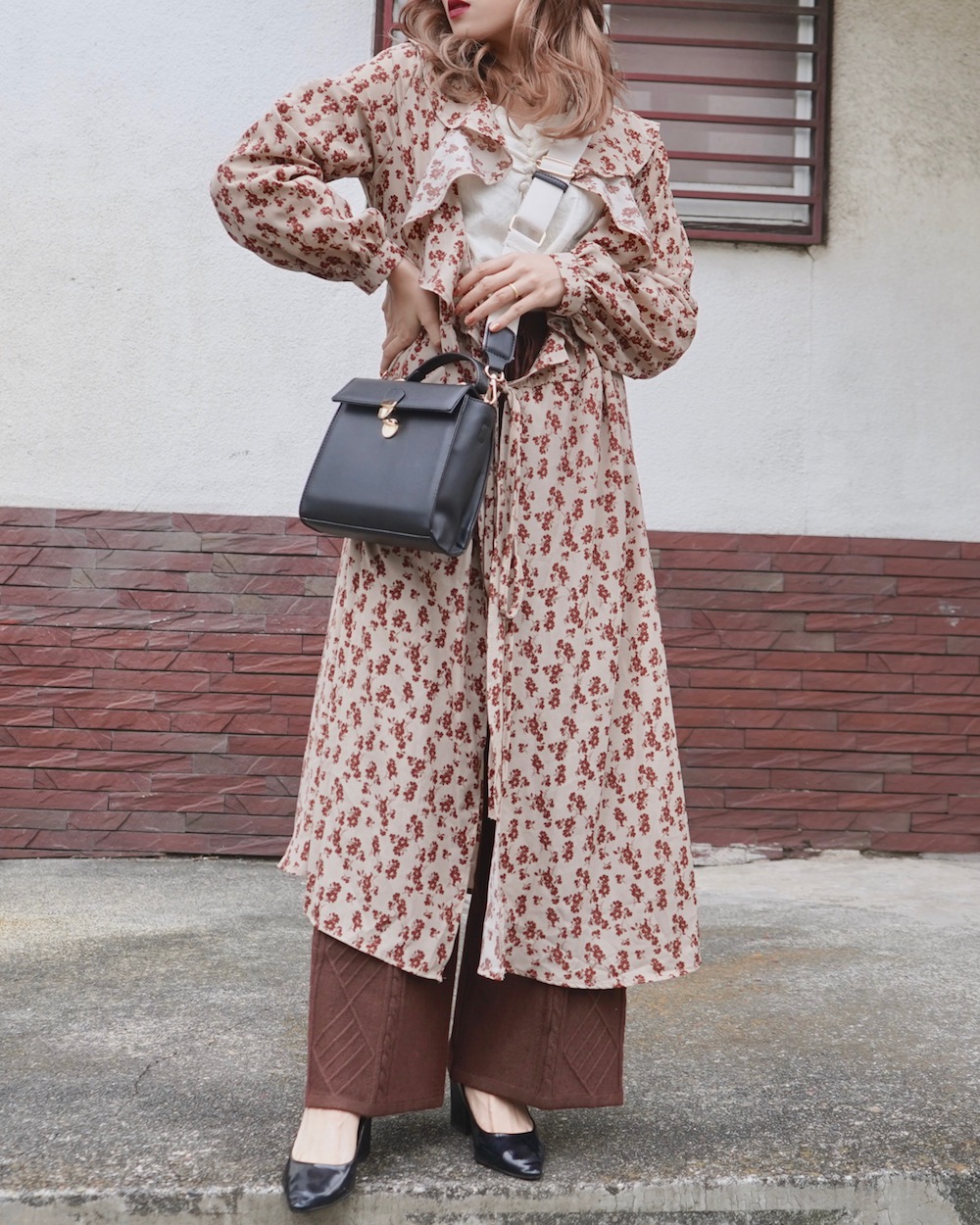 One Color Flower 2way Long Gown/Onepiece (beige)