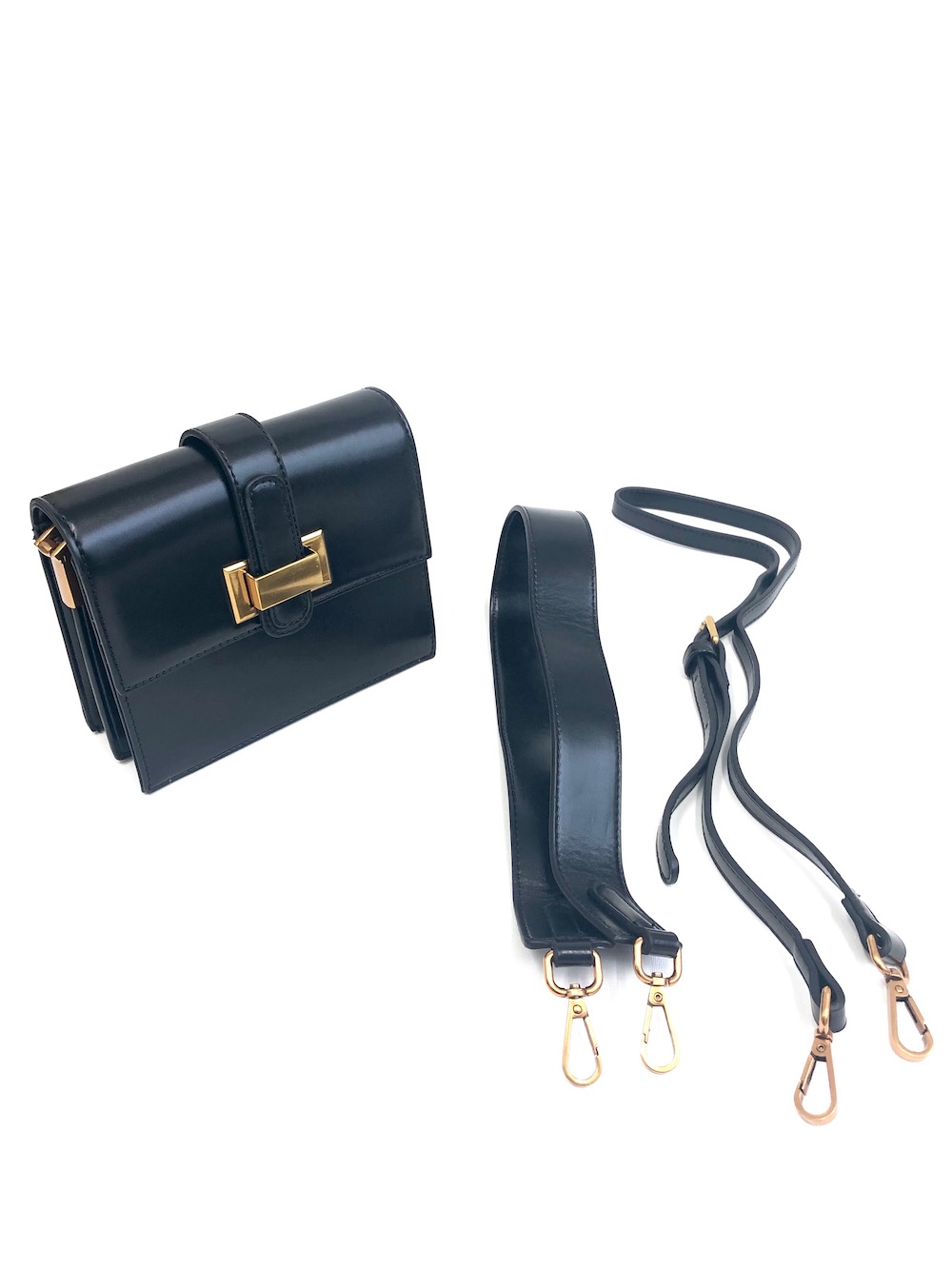 2strap Gold Buckle Square Bag (black)