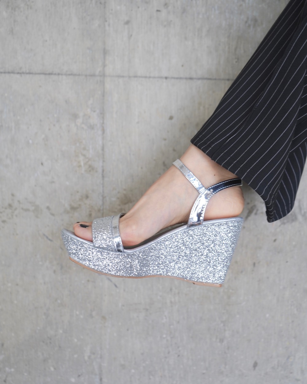 Silver Glitter Wedge Sole Sandals