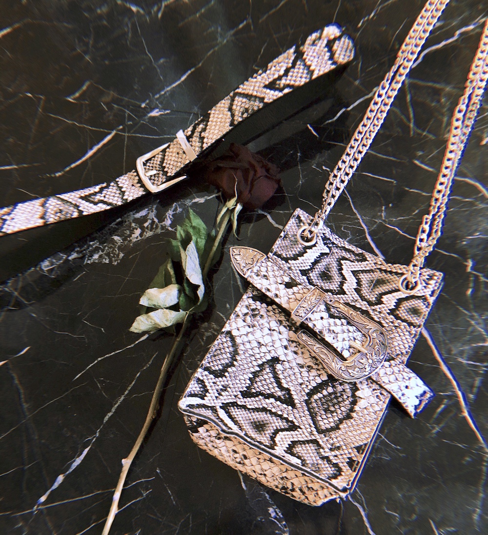 Silver Chain&Belted Python 2WAY Bag (shoulder&Waist bag)