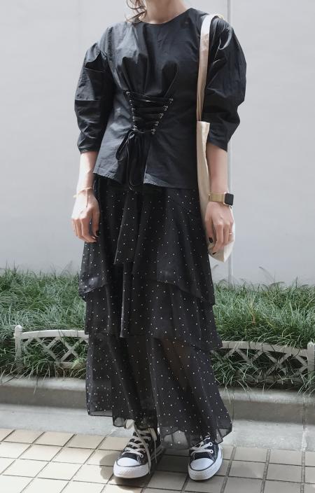 レースアップデザイントップス(BLK)