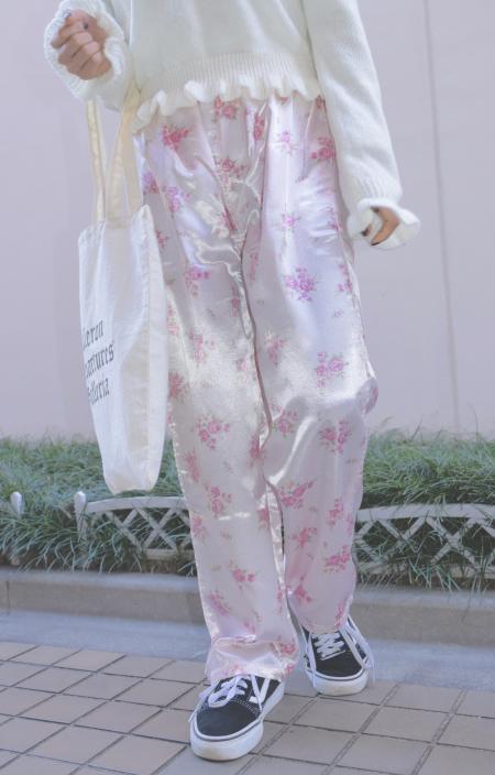 FLOWER&DOT SATIN  EASY PANTS(PINK)
