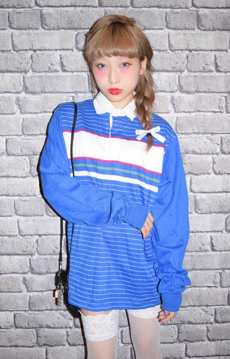 Darling Border Rugger Shirts(WHT/BLU/PPL)