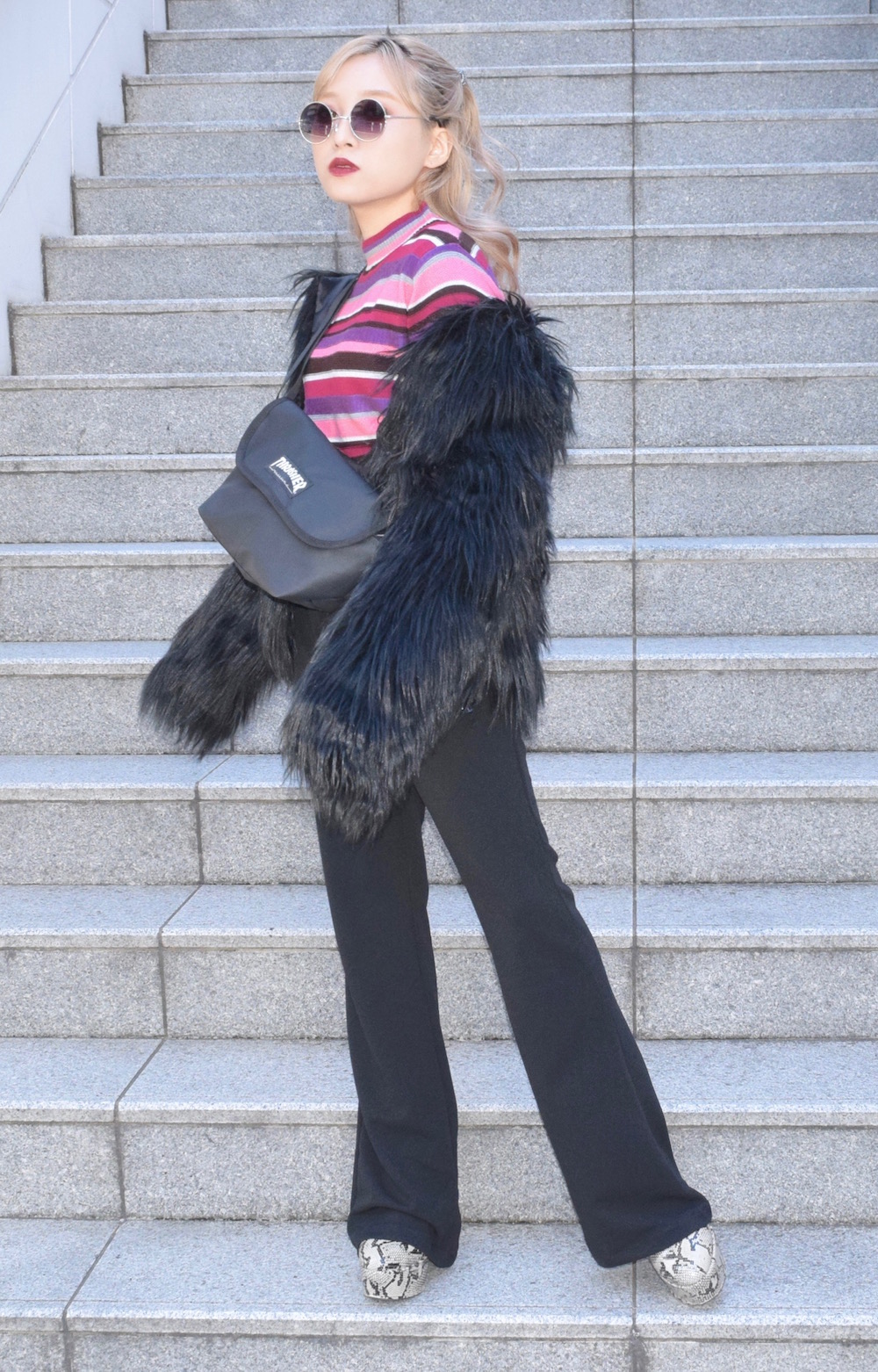 MULTI COLOR STRIPES KNIT PO（PINK）