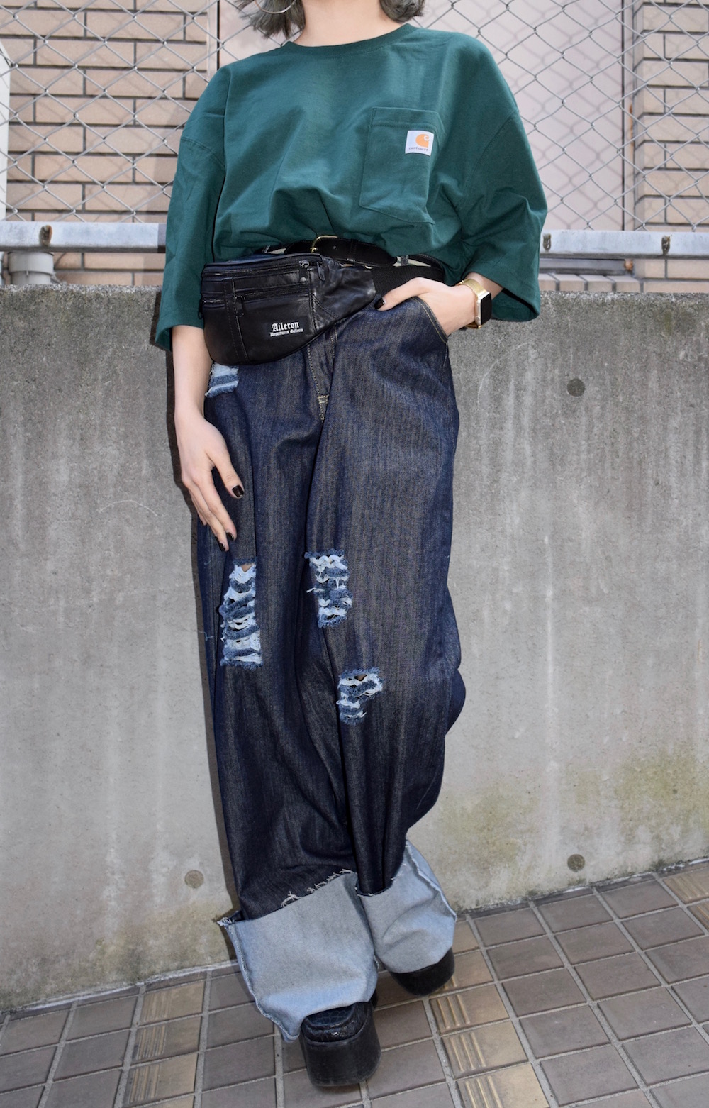 carhartt 1point Logo Pocket Big Tee(green)