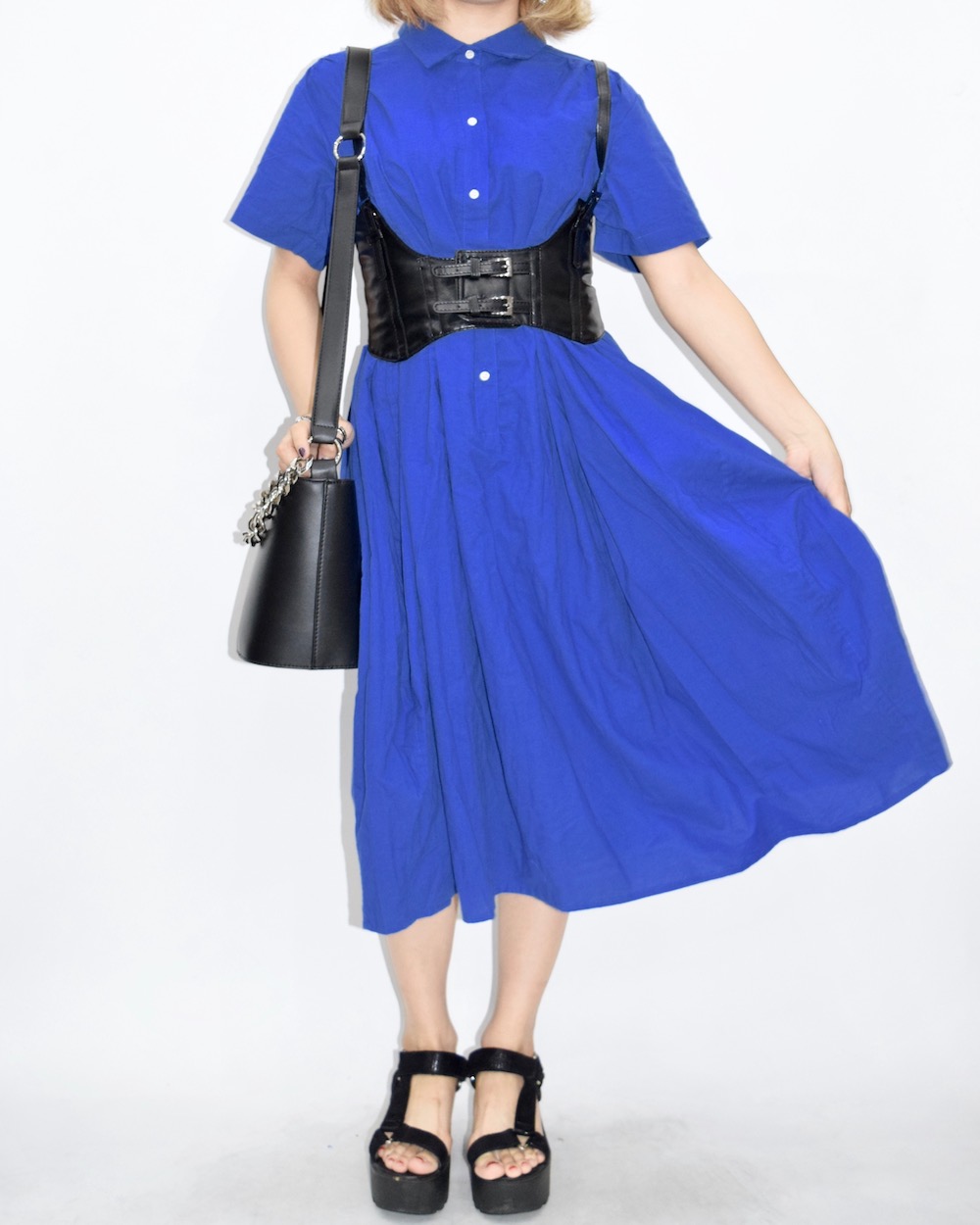 LONG SHIRTS FLARE ONE-PIECE（royal blue）