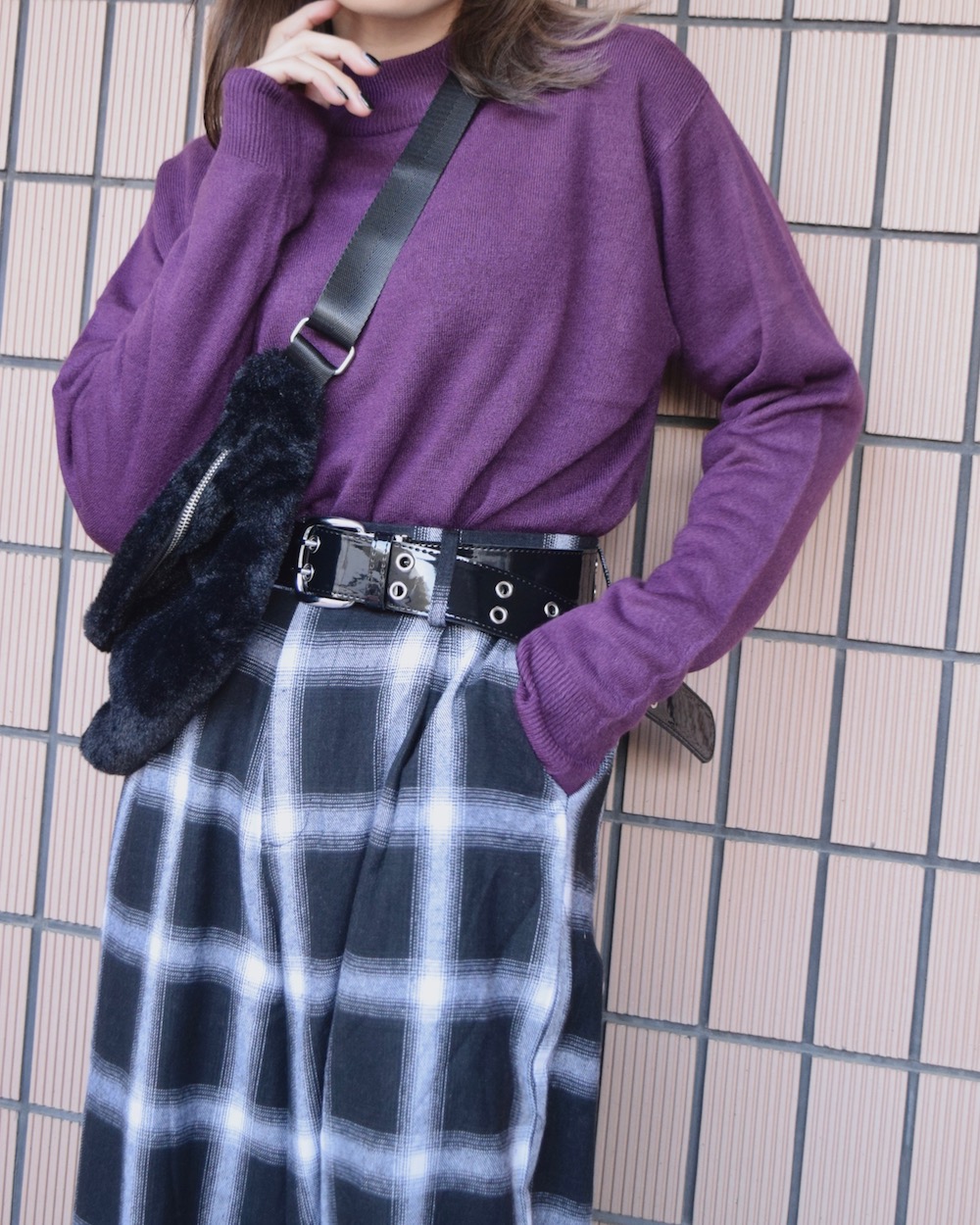 Basic High Neck Smooth Knit Tops(purple)