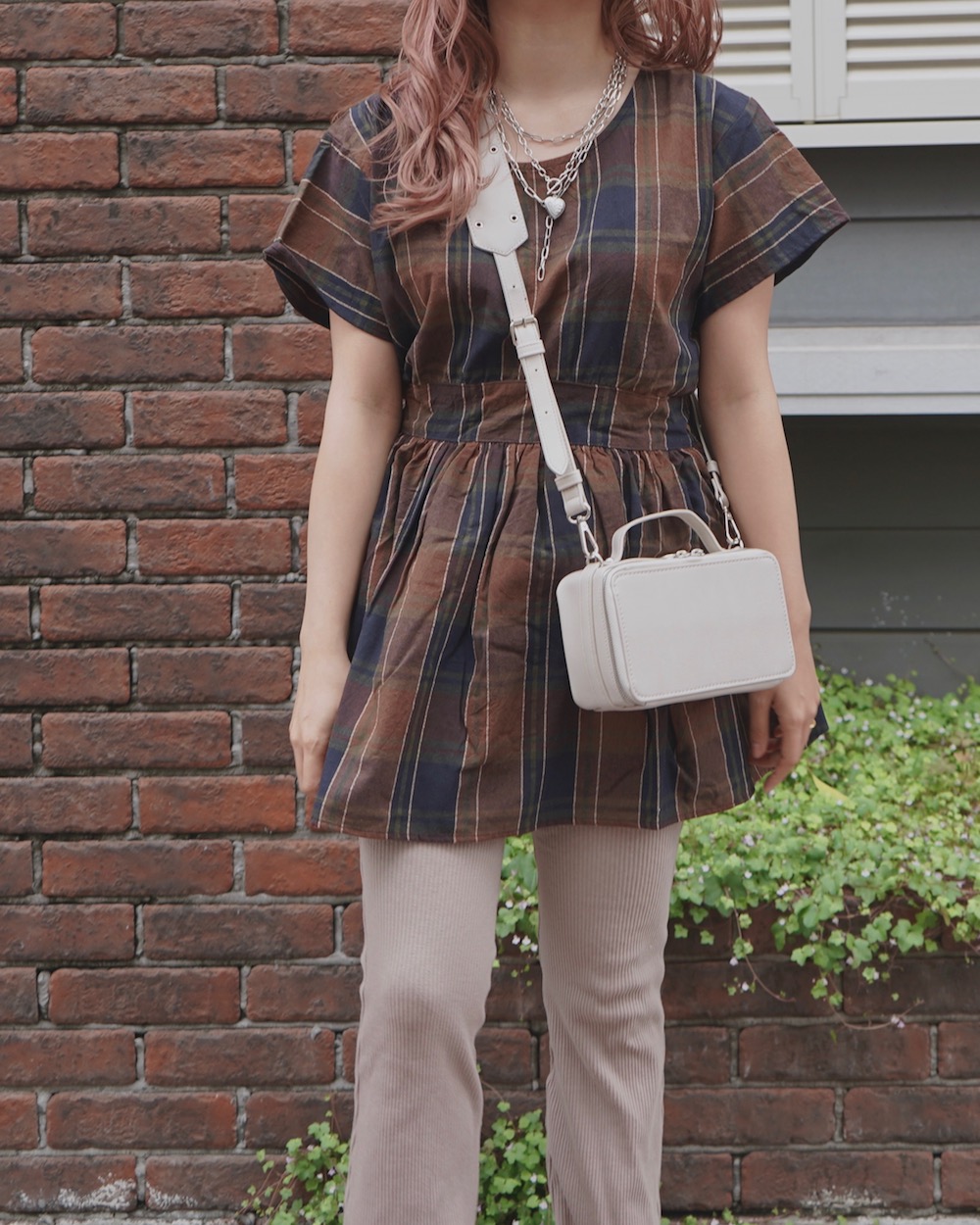 Checked Flare Tunic (brown)