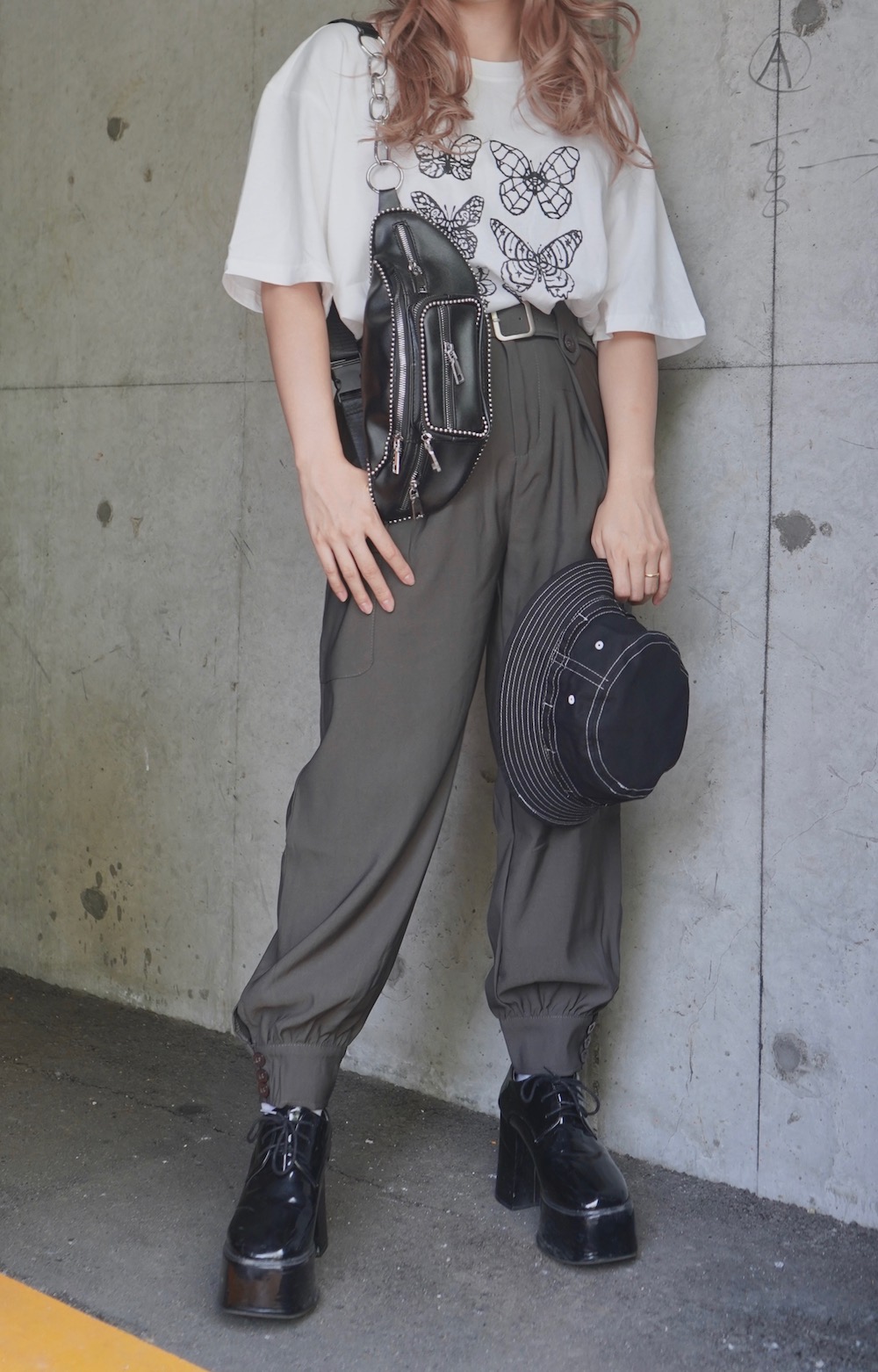 Flap Pocket Harem Pants with Belt (grey)