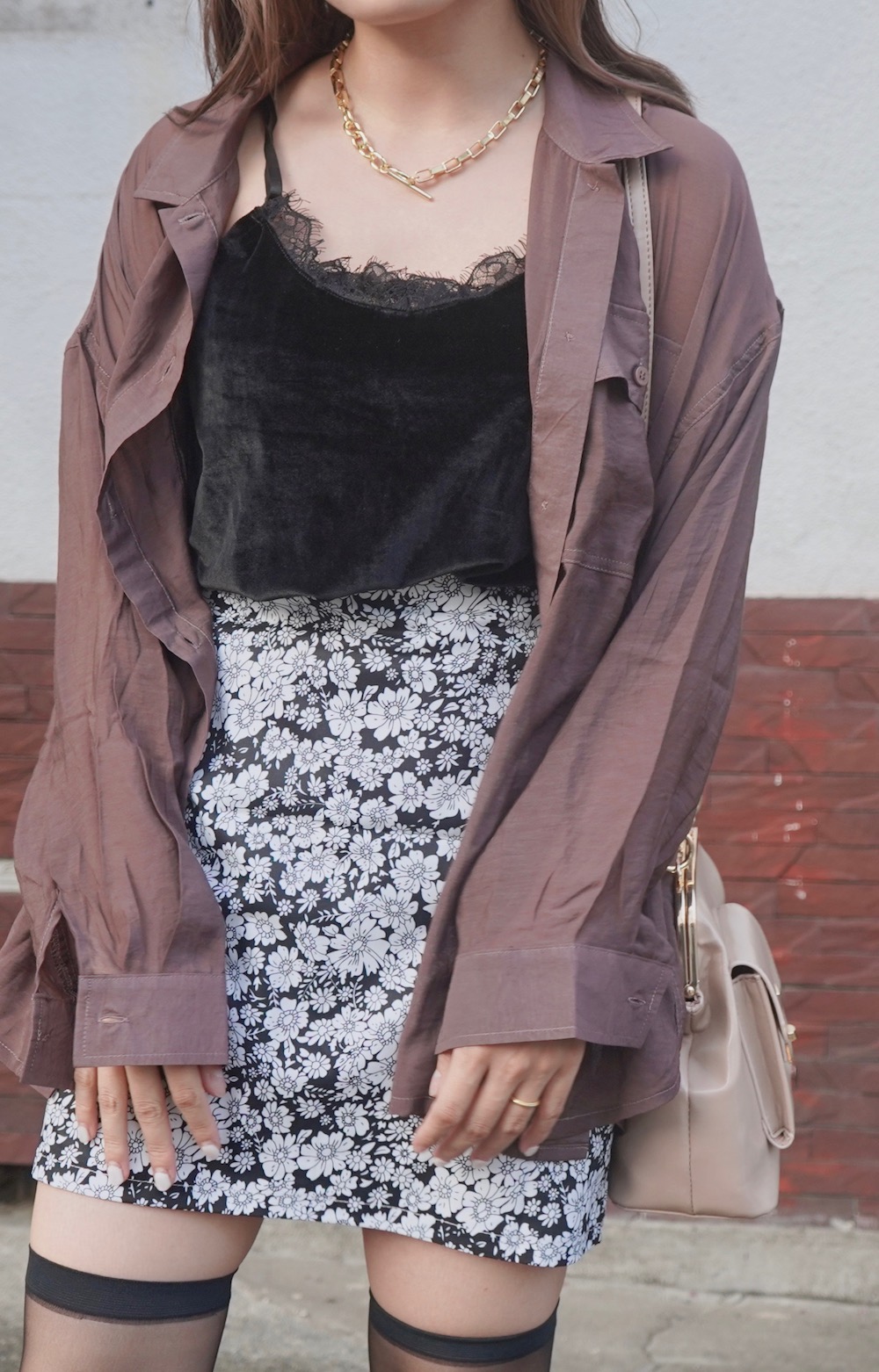 Oversized Sheer CPO Shirts (brown)