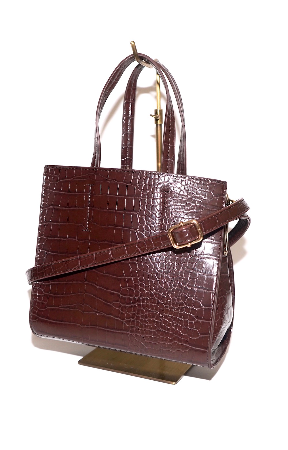 Crocodile Touch Square Shoulder Bag (brown)