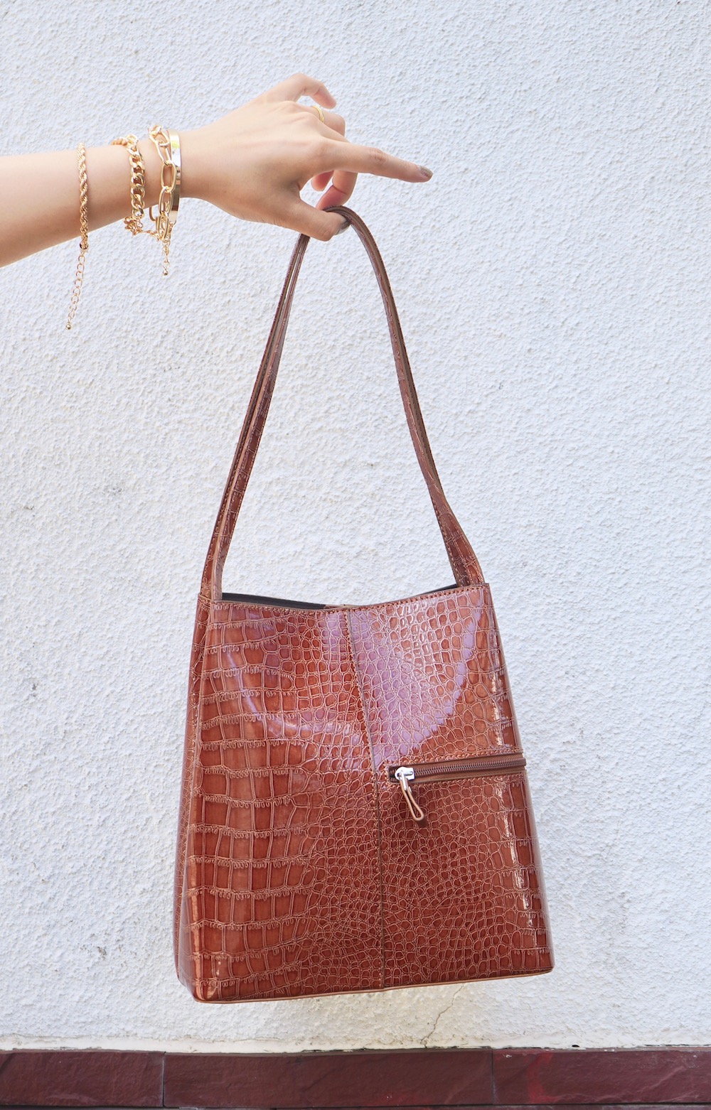 Crocodile Leather Touch Tote-Bag (camel brown)