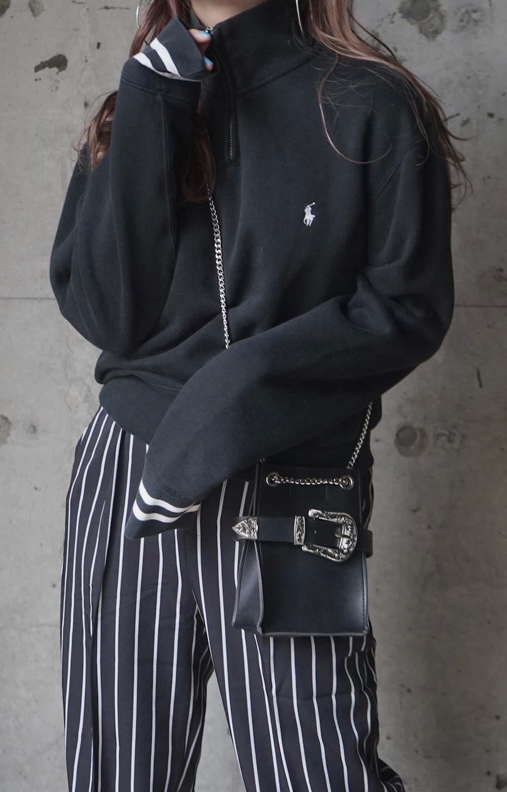 Ralph Lauren 1Point Logo Line Rib Half Zip Sweat PO(black)