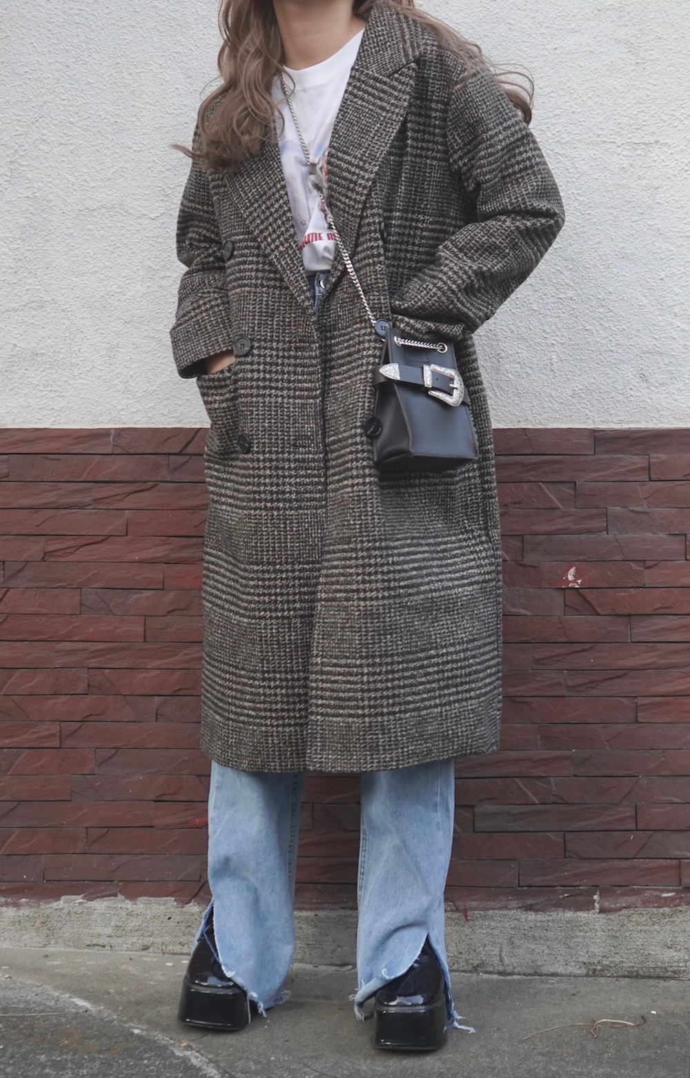Gun Club Check Long Chester Coat (Dark brown)