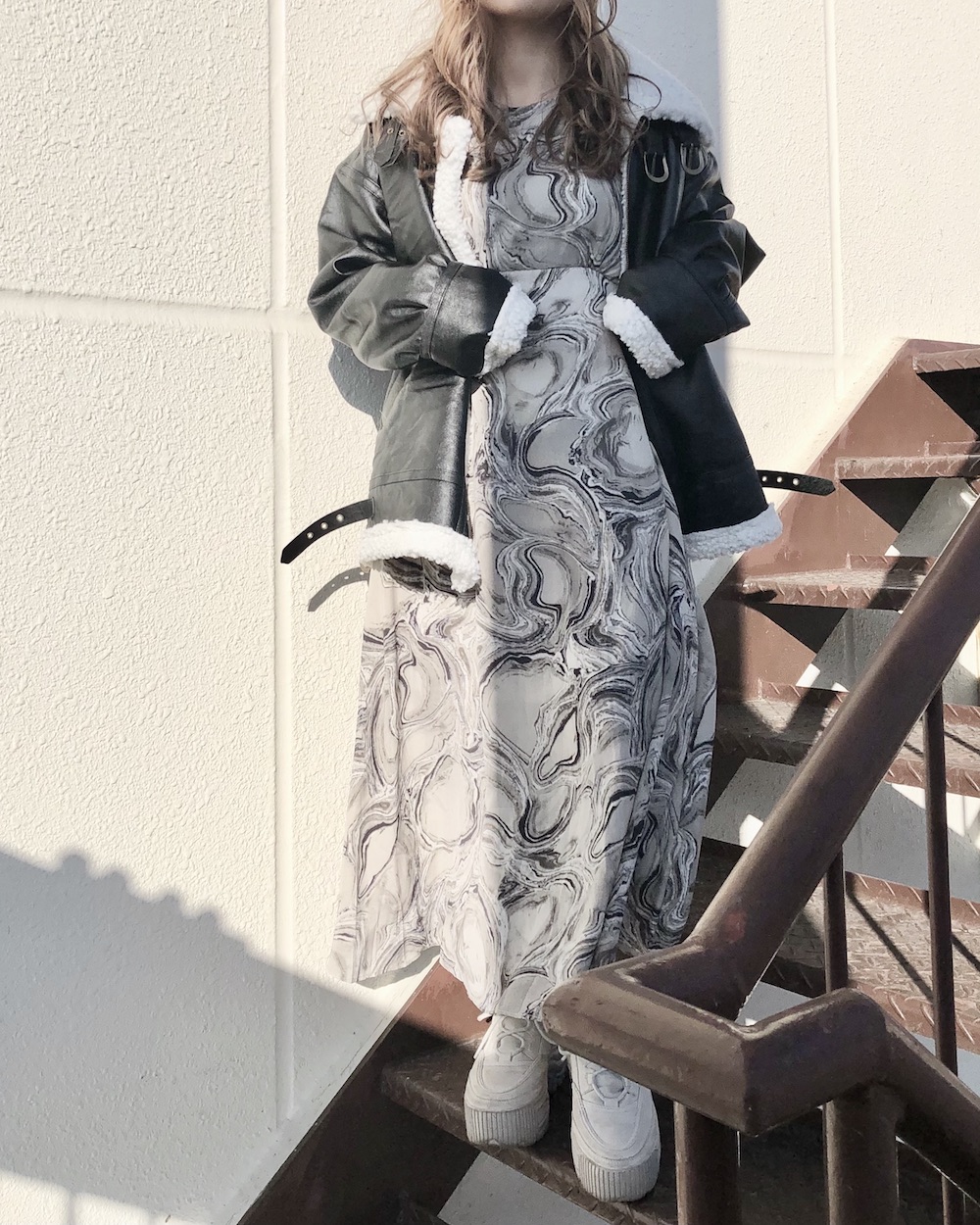 Leather Touch Boa B-3 Jacket Coat (black)