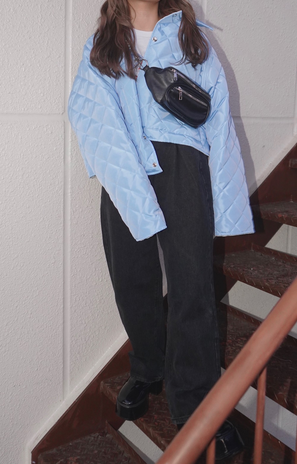 Black Denim Wide Carved Pants