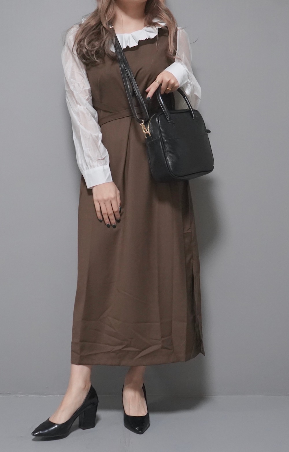 Pleats Collar Classical Onepiece (brown)