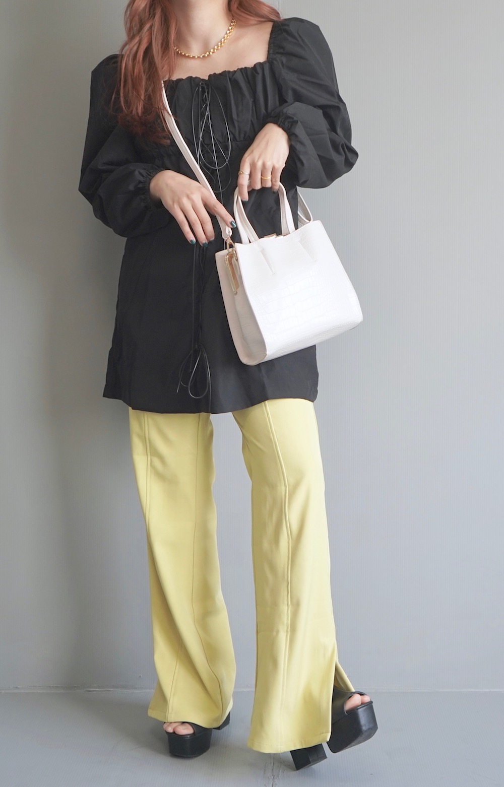 Center Seam Slit Flare Pants (Lemon yellow)