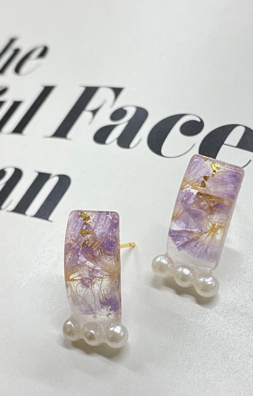 【handmade】dry flower＆pearl square pierce（lavender）