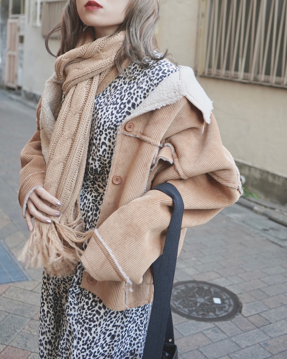 Cable Knit Muffler (beige)