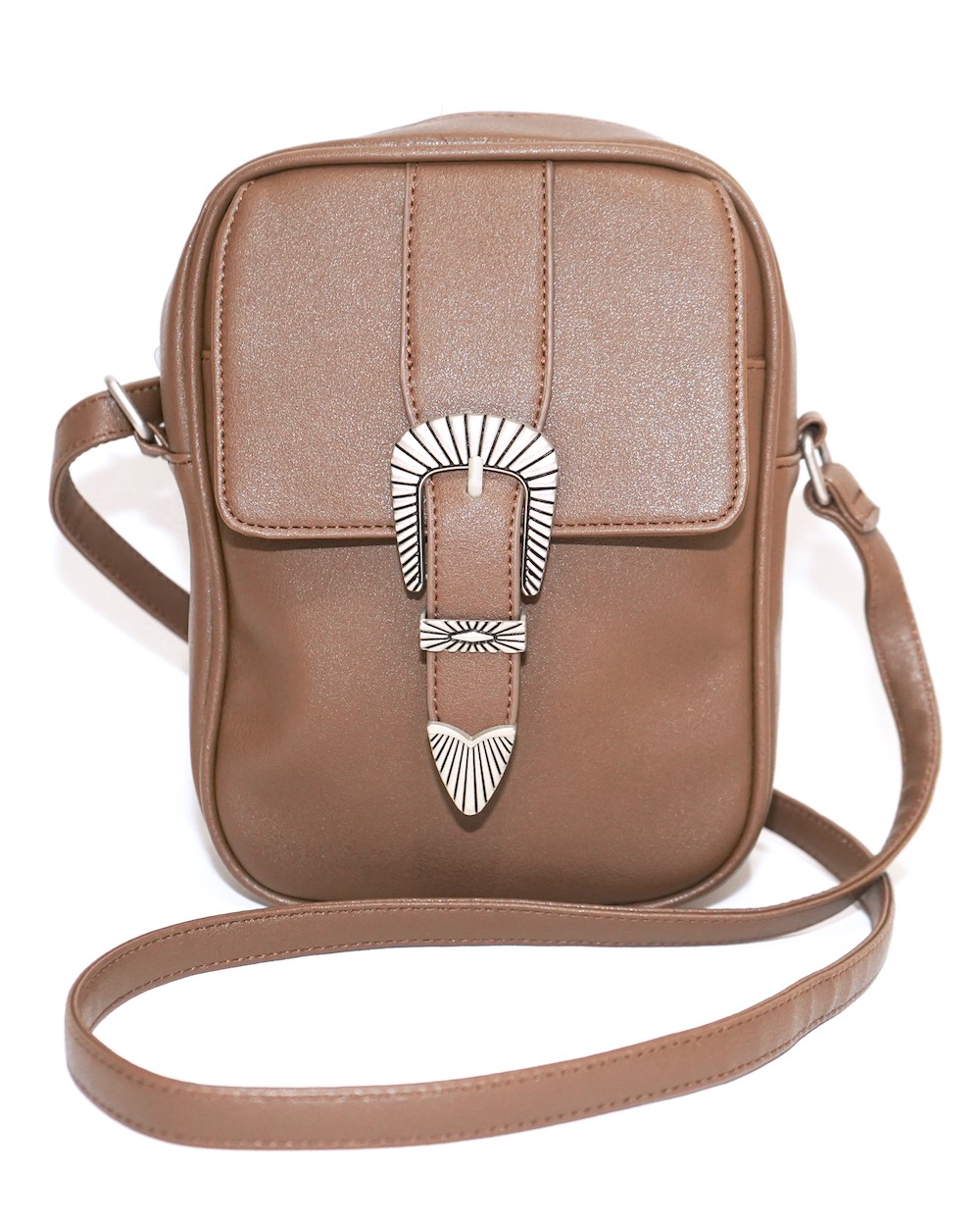Emboss Buckle Shoulder Bag (light brown)