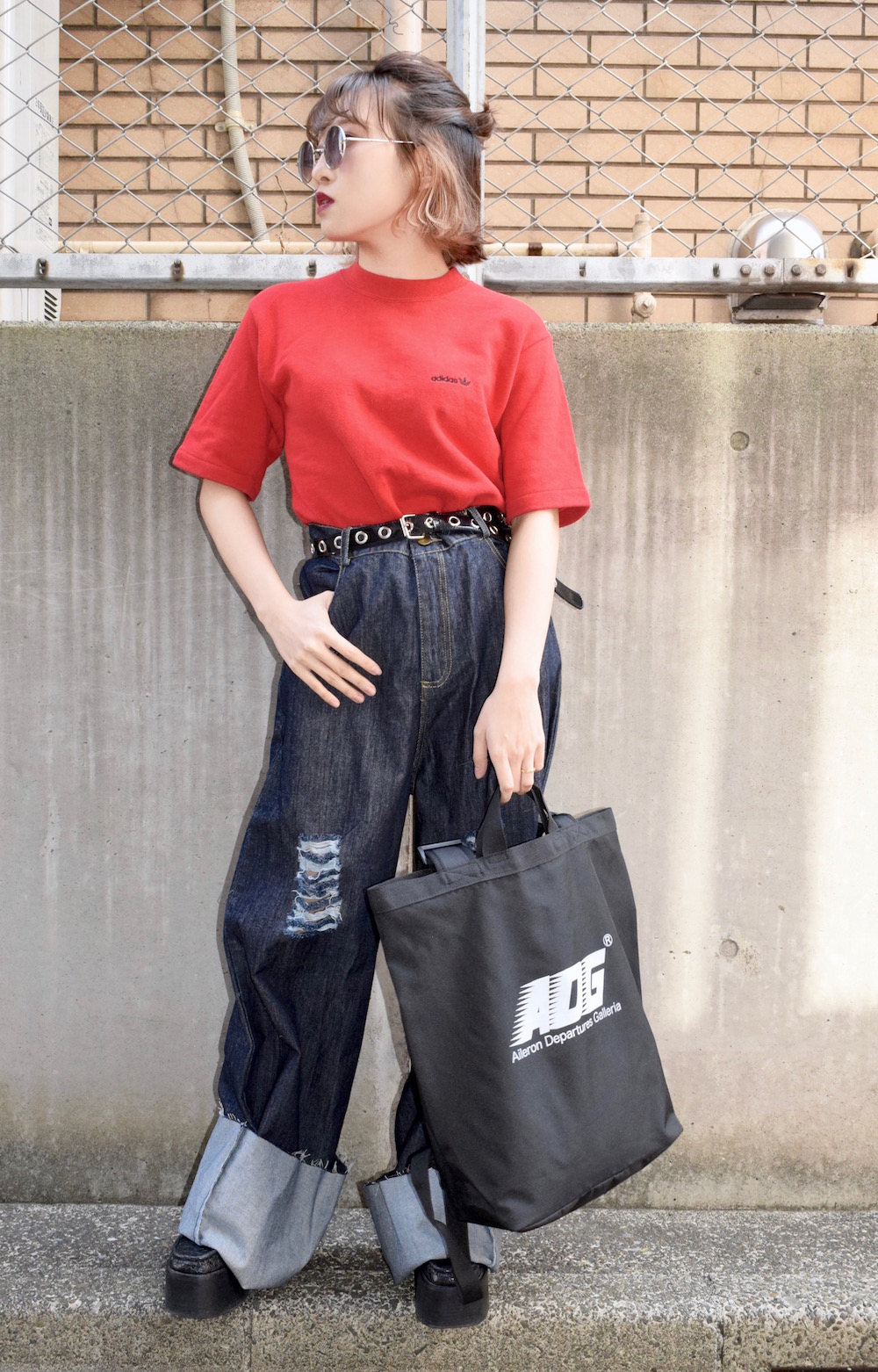 (全2色) WIDE ROLL-UP DENIM PANTS