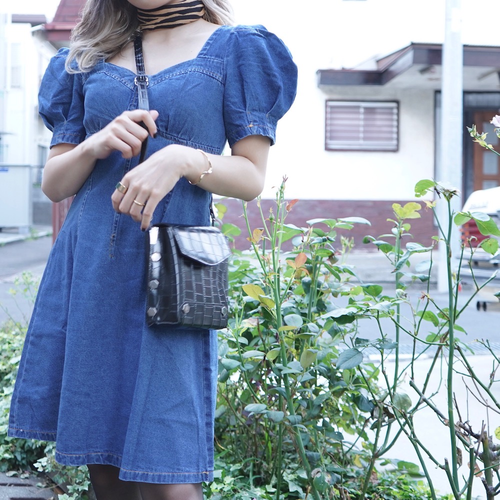 Puff Sleeve Classical Denim Onepiece