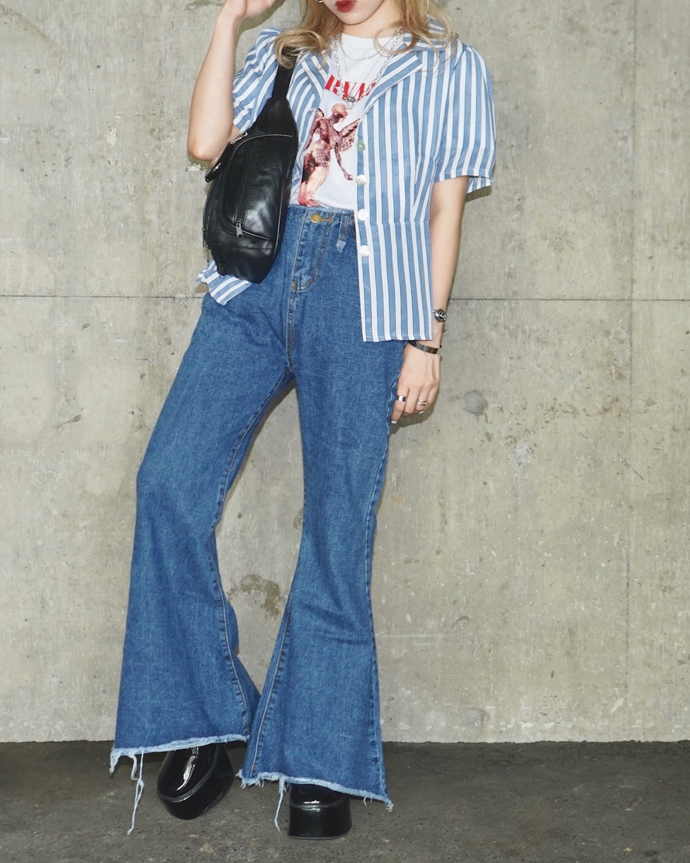 Stripes Open Collar Shirts (sax)