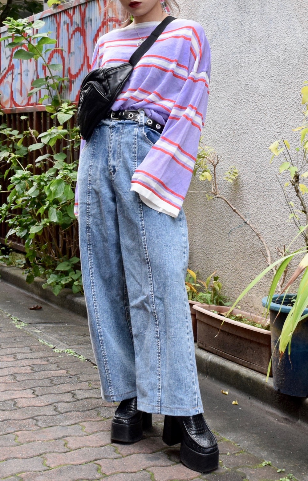 Multi Border Loose Knit Tops（lavender）