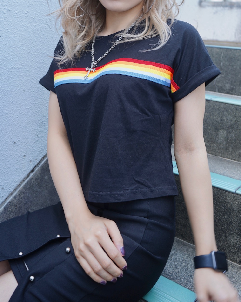 Rainbow Line Black T-Shirts