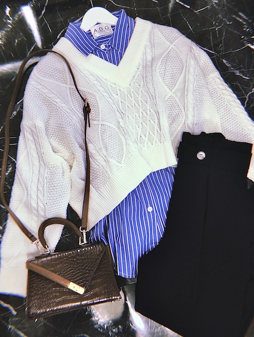 Ribbon Lace Up Cable Knit Sweater (off white)