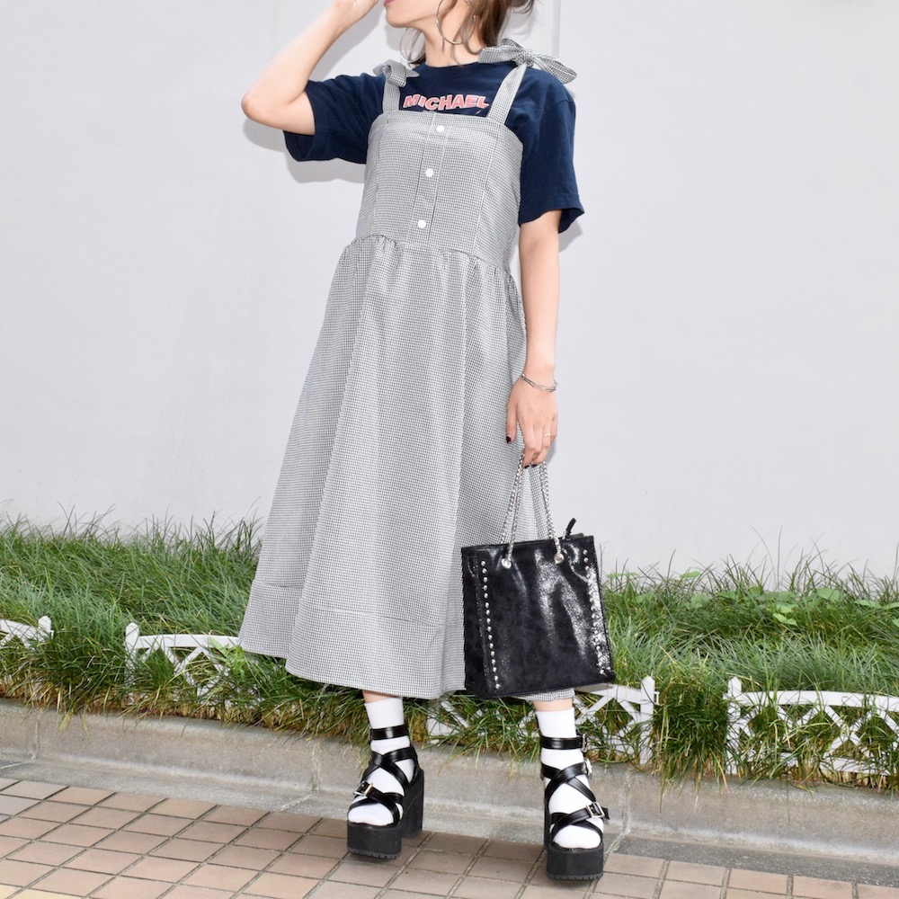 Ribbon Strap Gingham Check Onepiece