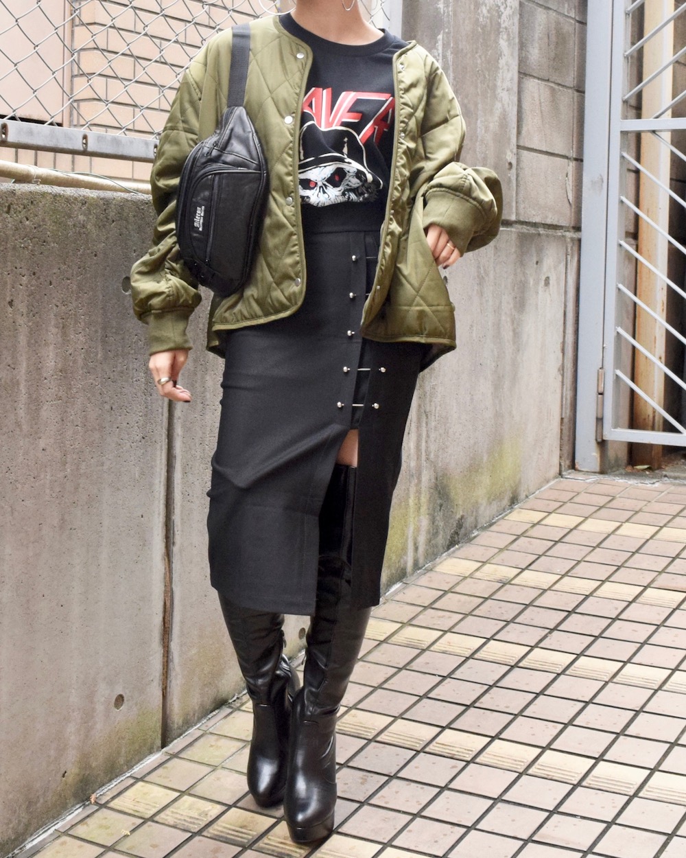 No-collar Quilting Jacket（khaki）