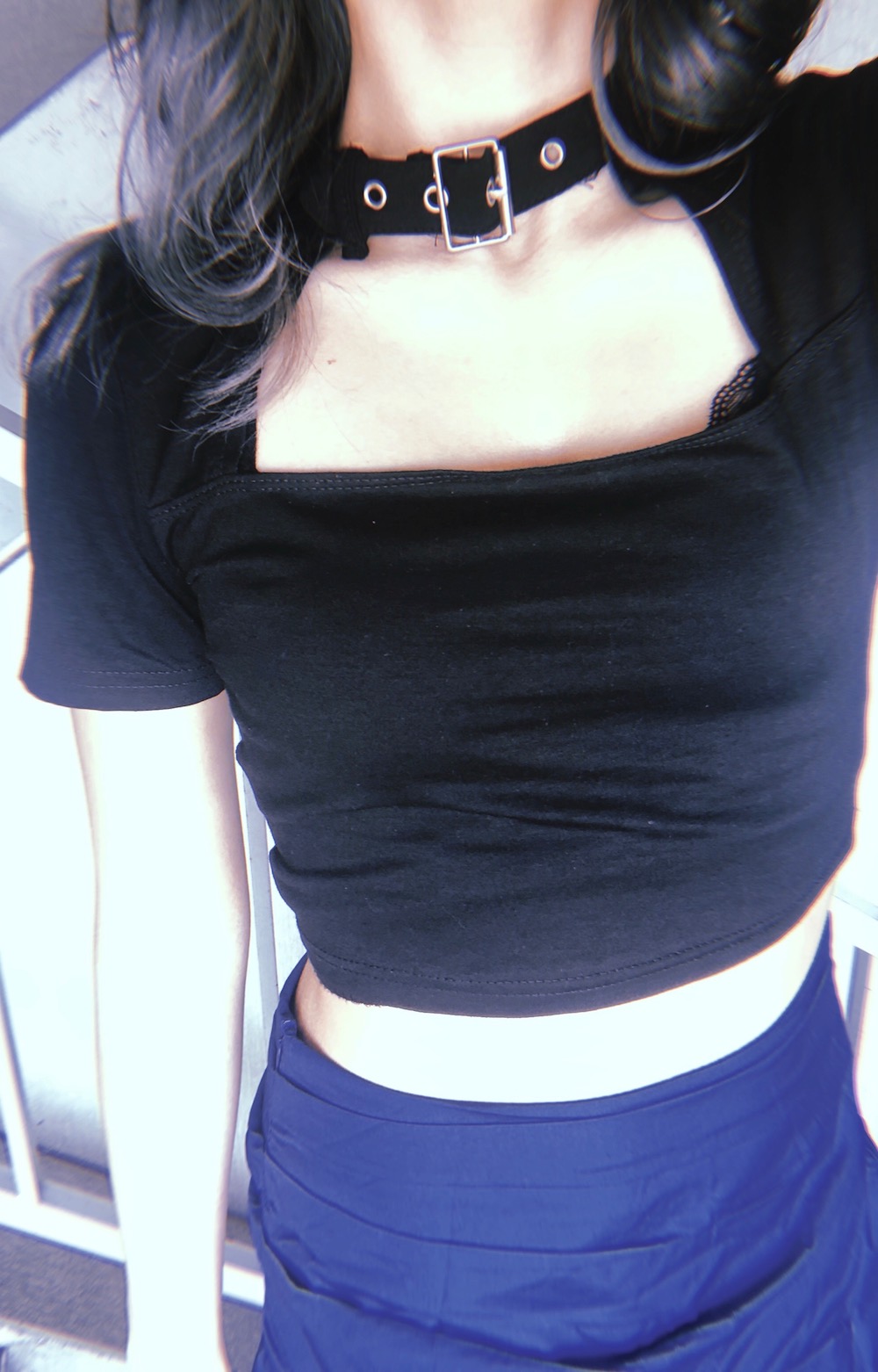 Belted Choker Neck Tops (black)