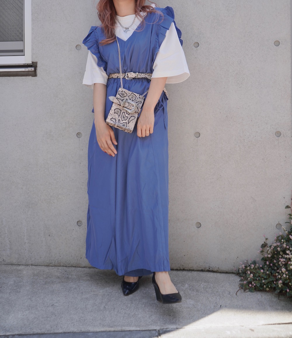 Frill Design Salopette Pants (blue)