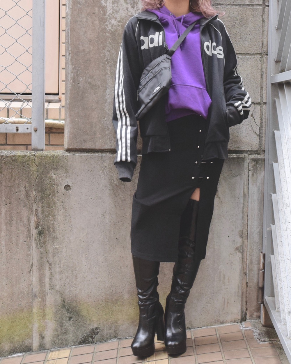 adidas 3LINE SLEEVE BIG LOGO TRACK JACKET(black)