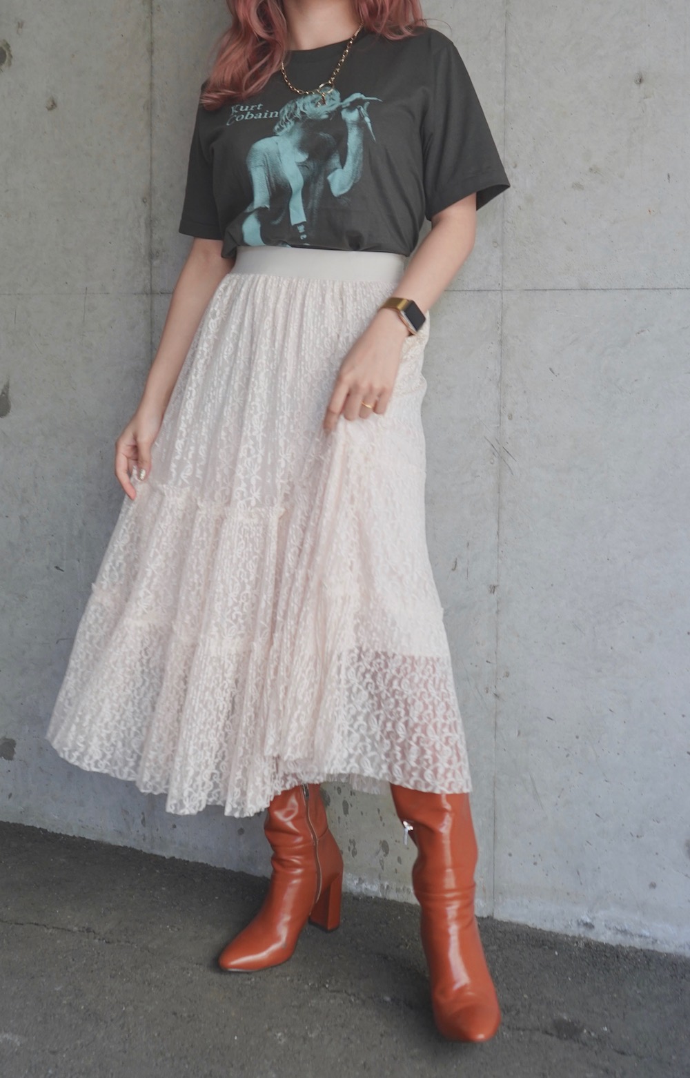 All Lace Flare Long Skirt (beige)