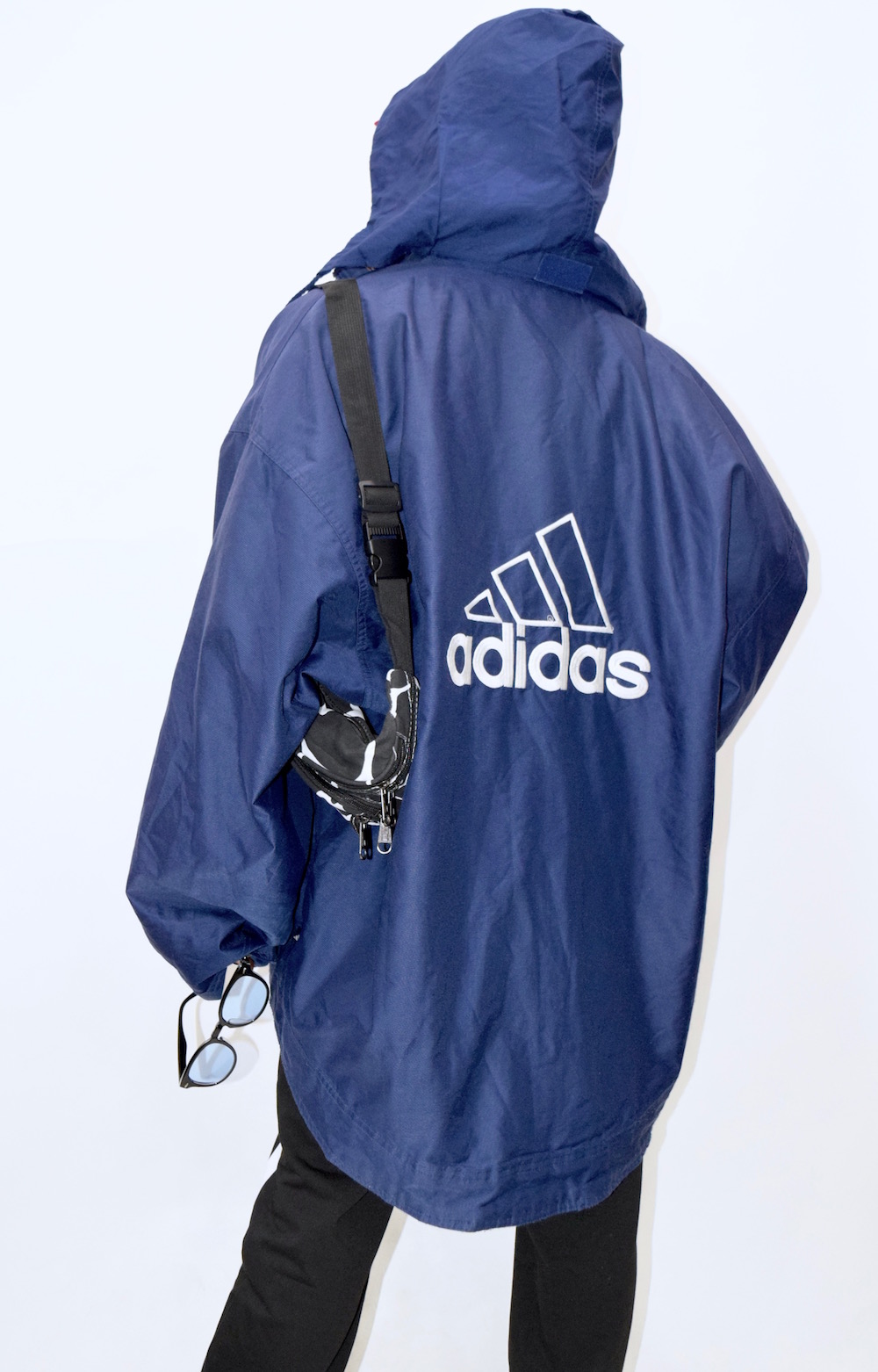 【WEB限定】”adidas” Embroidery Nylon Big Hoodie Jacket (NAVY)